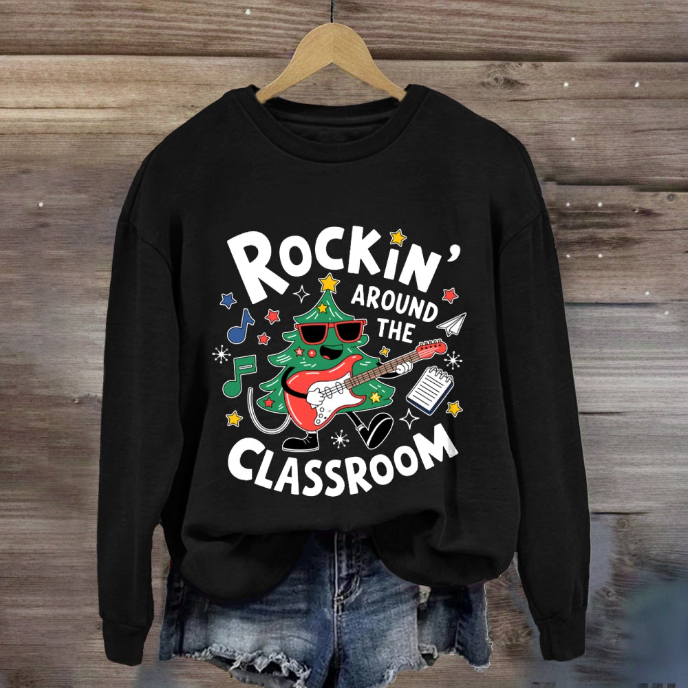 Rockin' Around The Classroom Christmas Tree With Guitar Sweatshirt