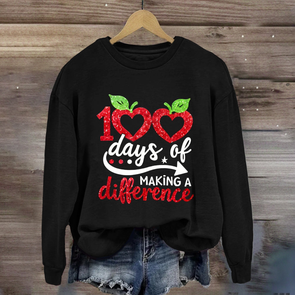 100 Days Of Making A Difference Heart Print Sweatshirt