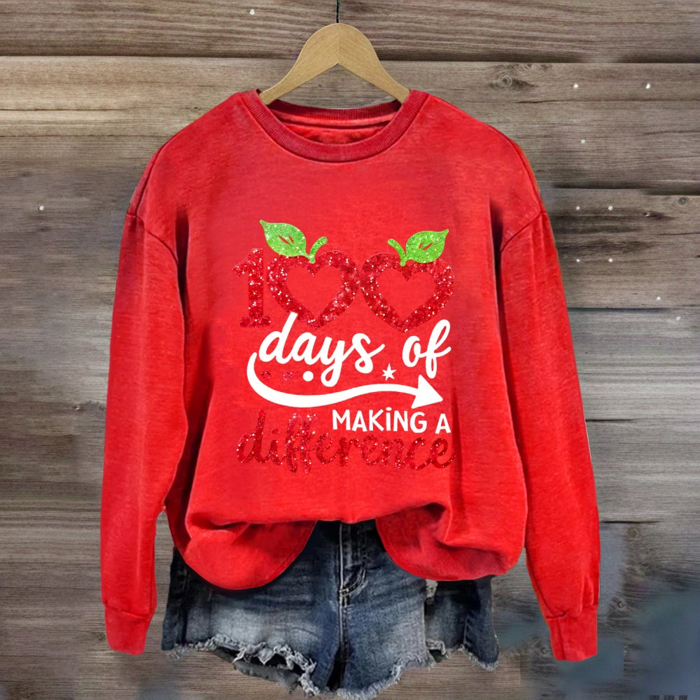 100 Days Of Making A Difference Heart Print Sweatshirt