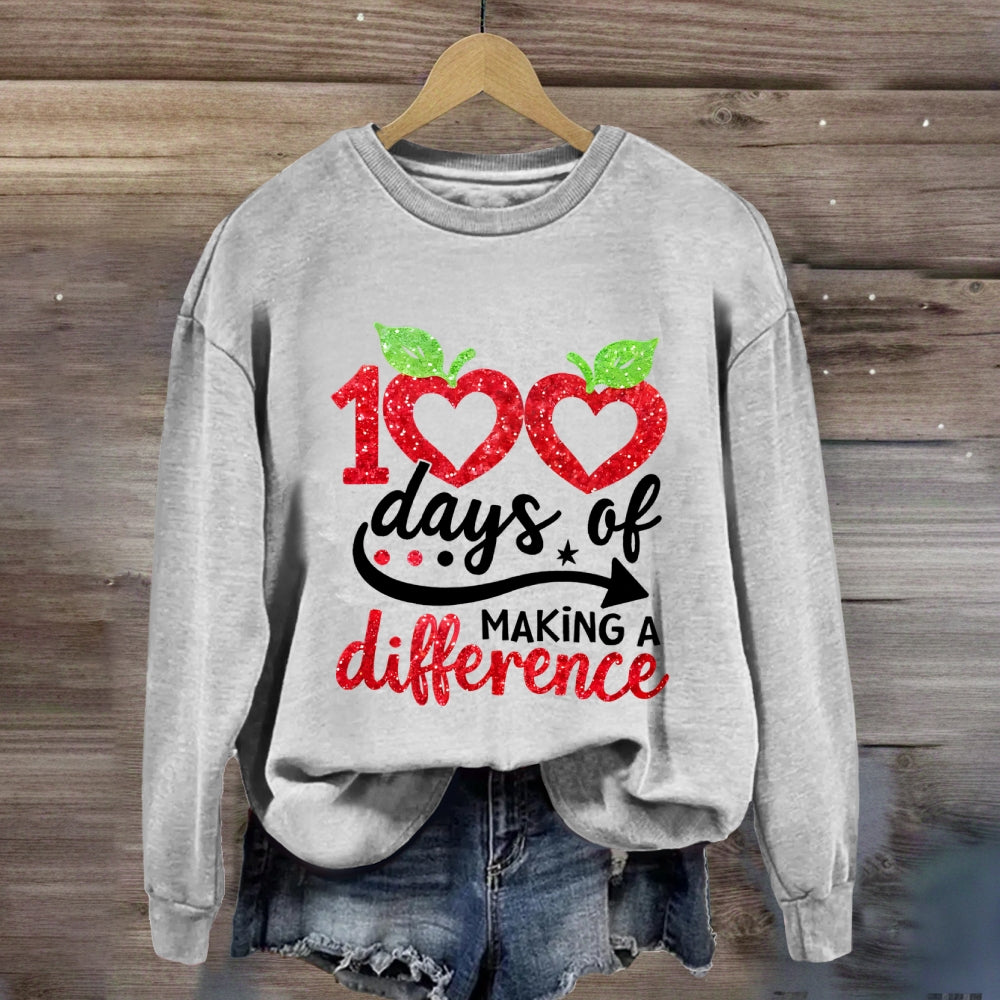 100 Days Of Making A Difference Heart Print Sweatshirt