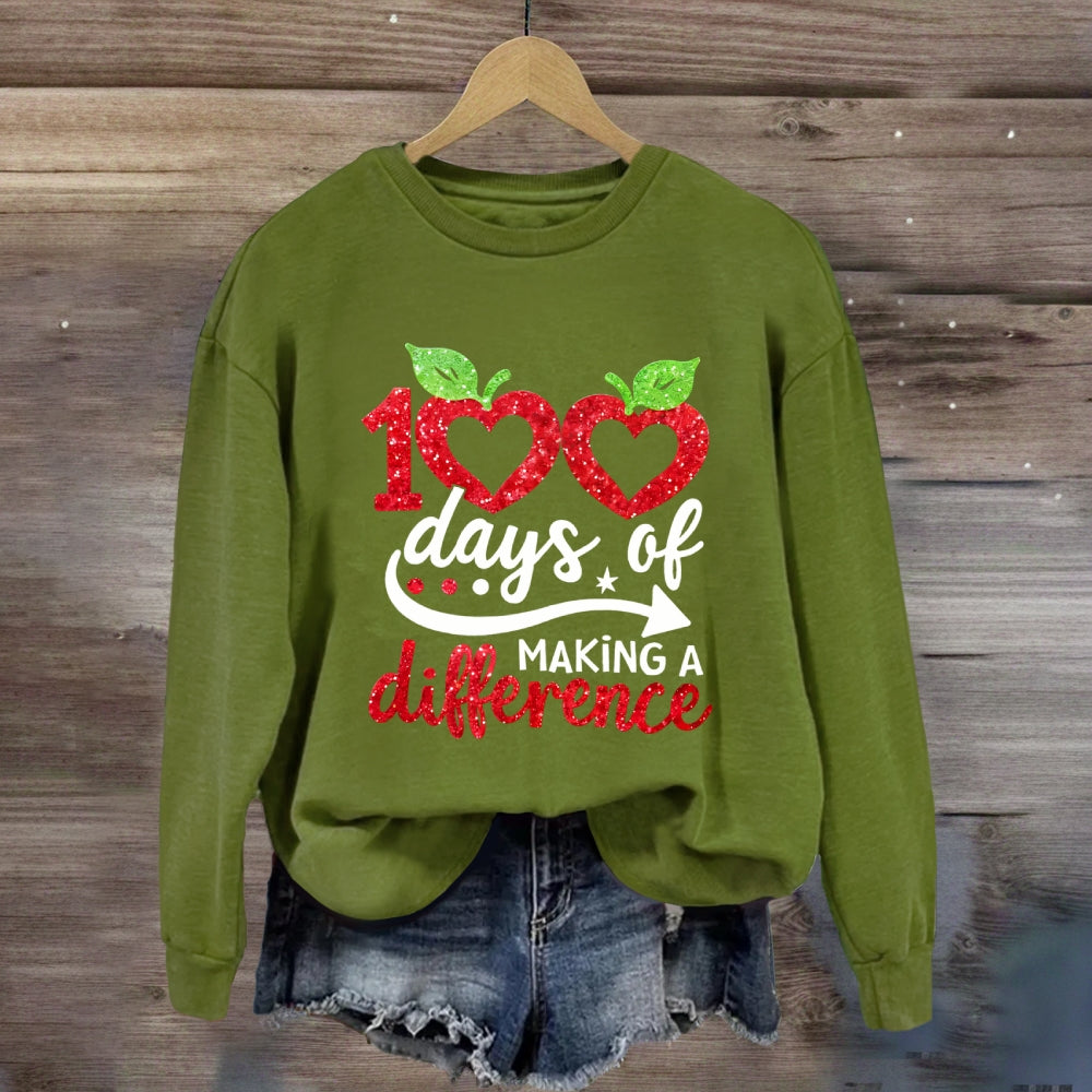 100 Days Of Making A Difference Heart Print Sweatshirt