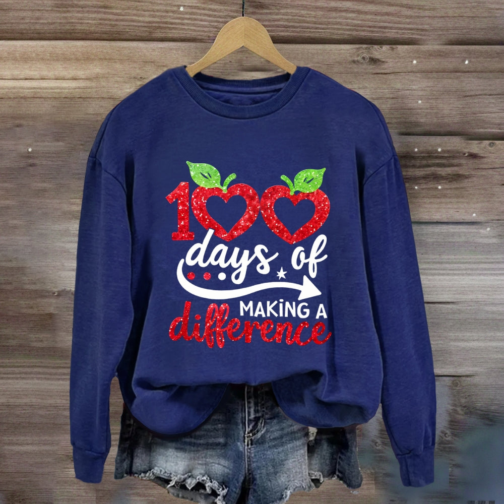 100 Days Of Making A Difference Heart Print Sweatshirt
