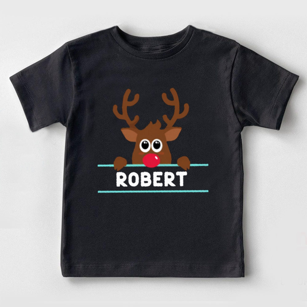 Personalized Name And Design Bow And Christmas Elk Toddler T-Shirts