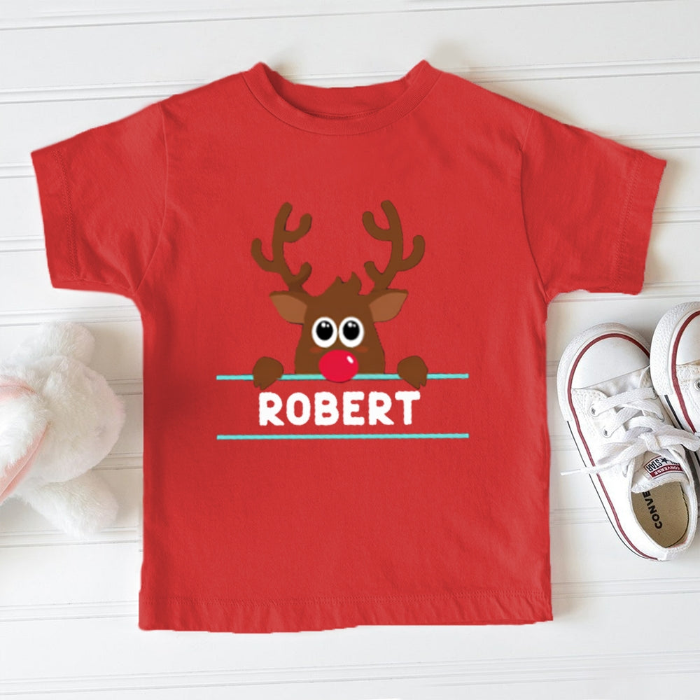 Personalized Name And Design Bow And Christmas Elk Toddler T-Shirts