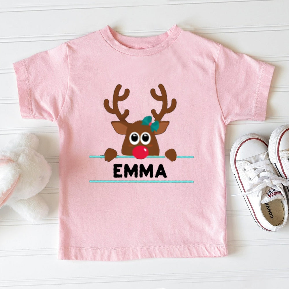 Personalized Name And Design Bow And Christmas Elk Toddler T-Shirts