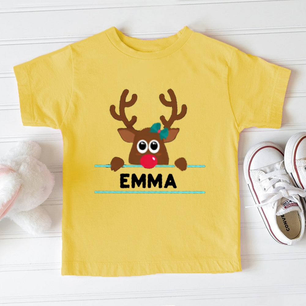 Personalized Name And Design Bow And Christmas Elk Toddler T-Shirts