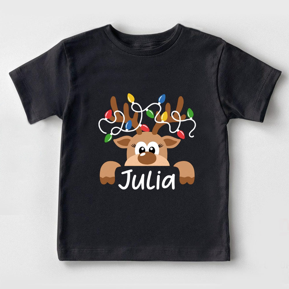 Personalized Name Elk Christmas Light Toddler T-Shirts