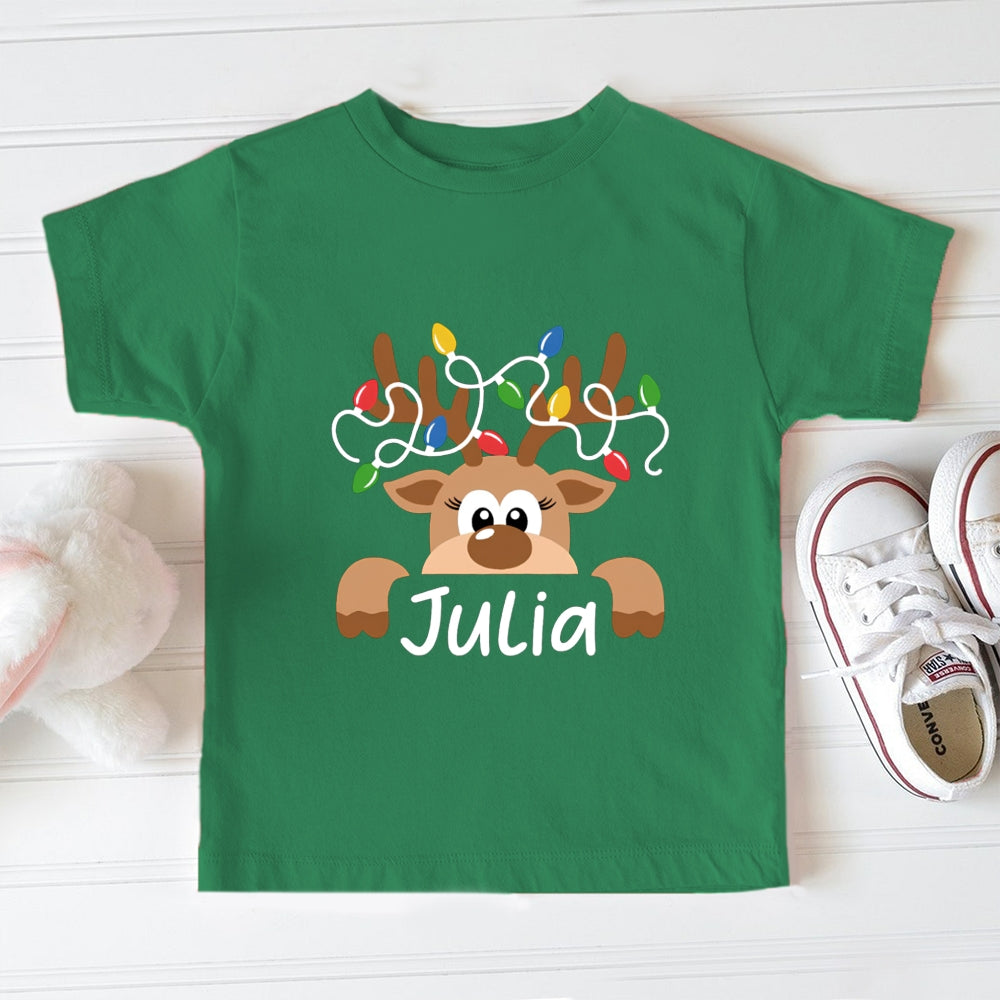 Personalized Name Elk Christmas Light Toddler T-Shirts