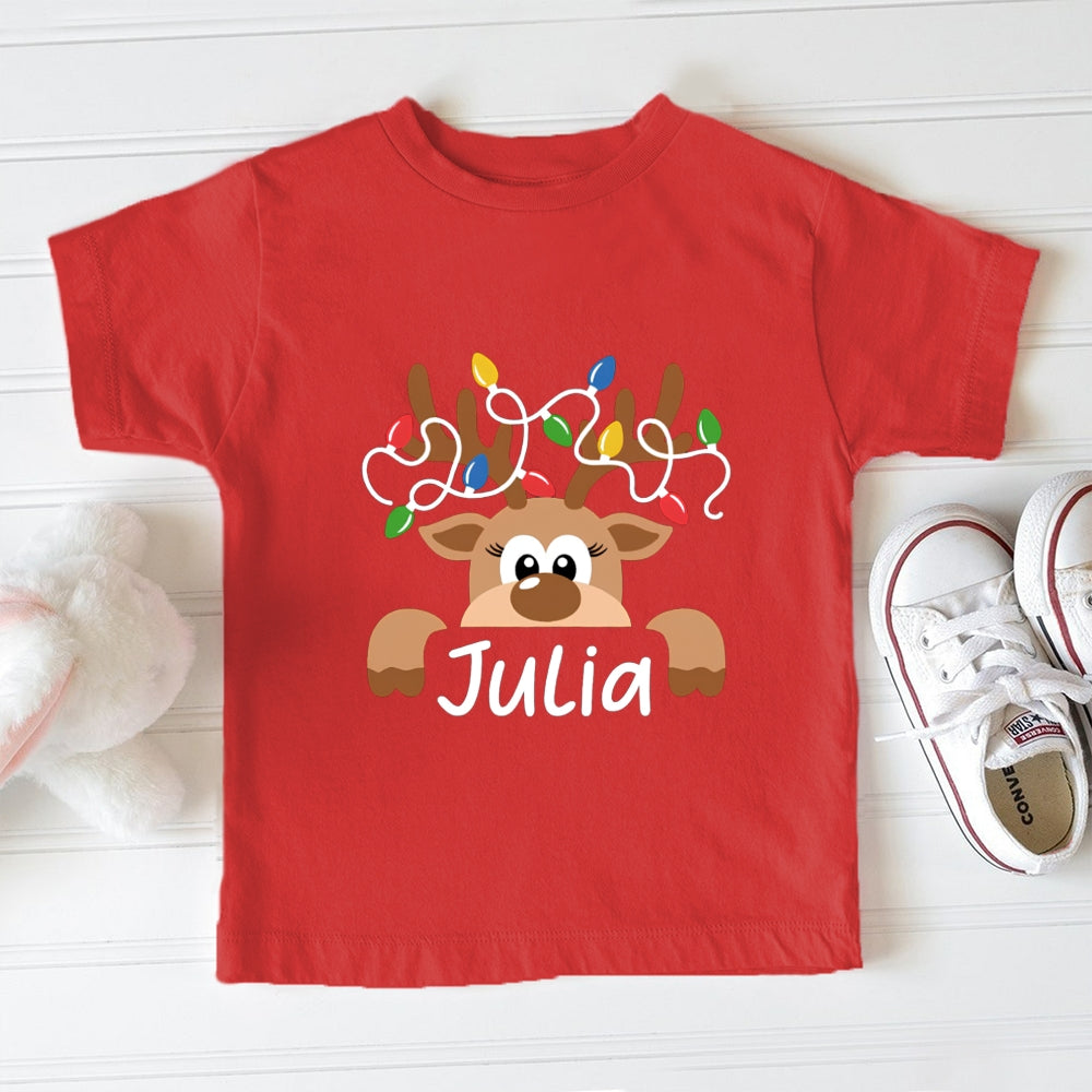 Personalized Name Elk Christmas Light Toddler T-Shirts