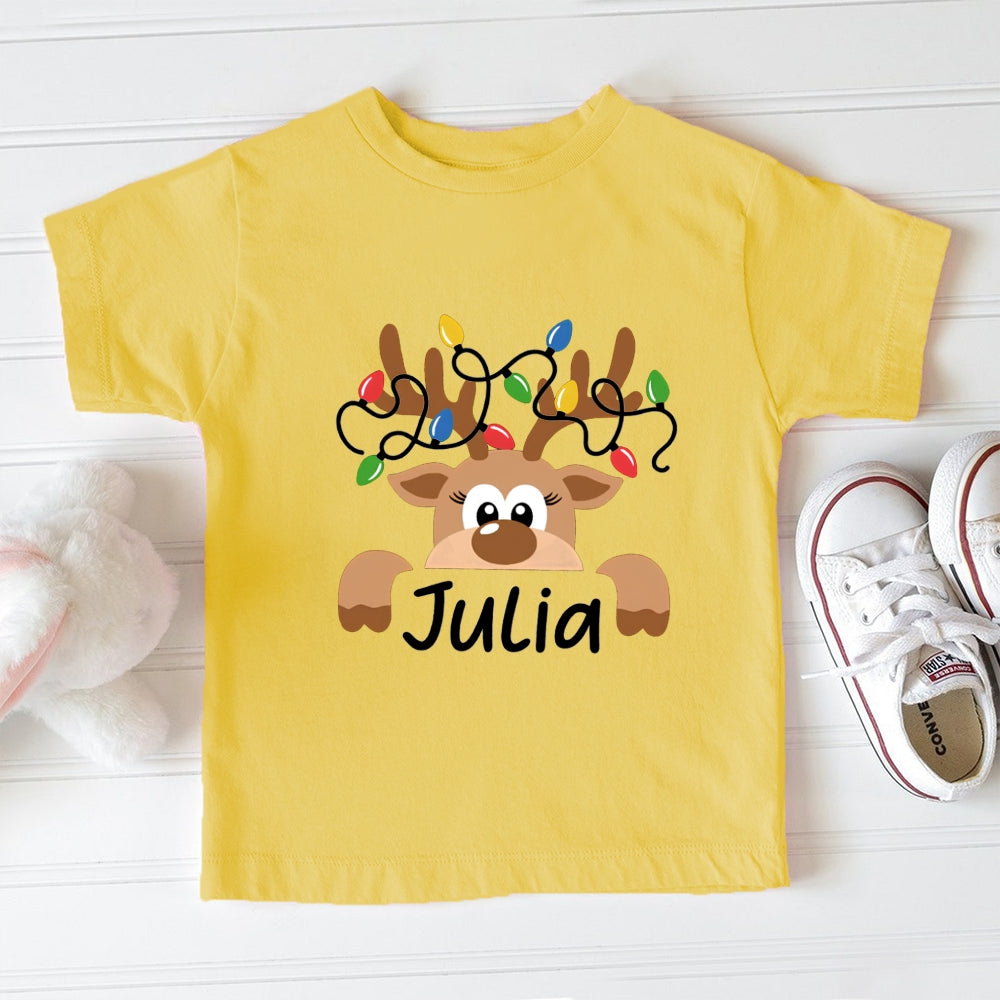 Personalized Name Elk Christmas Light Toddler T-Shirts