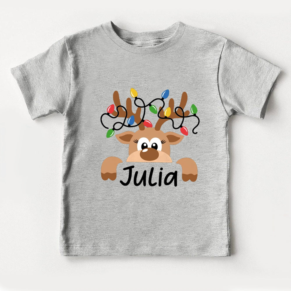 Personalized Name Elk Christmas Light Toddler T-Shirts