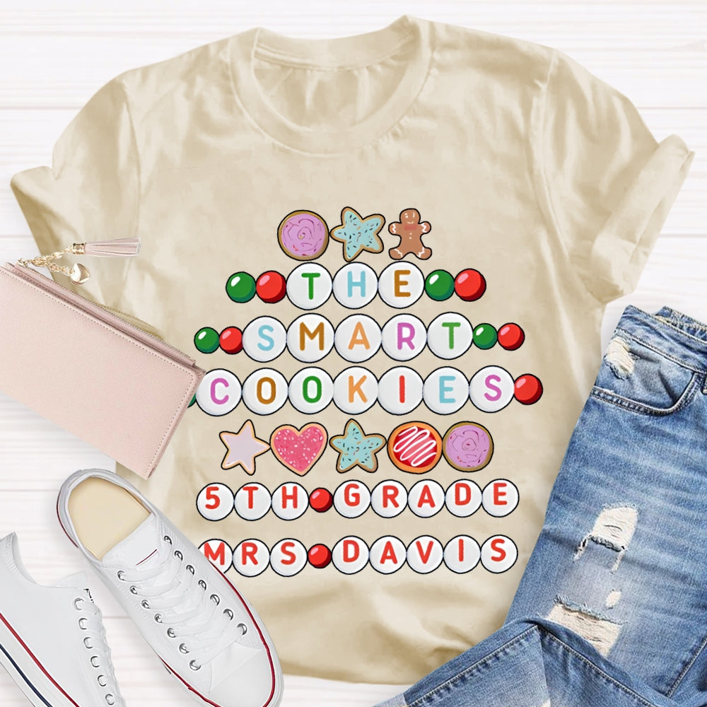 Personalized Name And Grade The Smart Cookies 5th Grade Christmas T-shirt