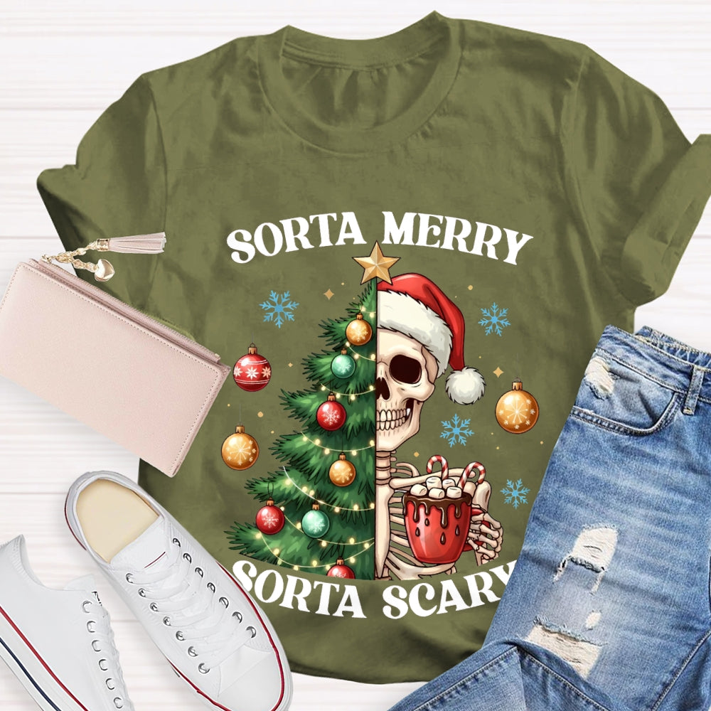 Sorta Merry Sorta Scary Christmas Tree And Dead Skeleton T-shirt