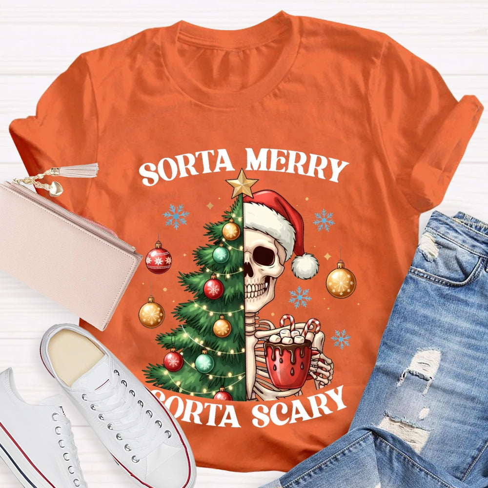 Sorta Merry Sorta Scary Christmas Tree And Dead Skeleton T-shirt