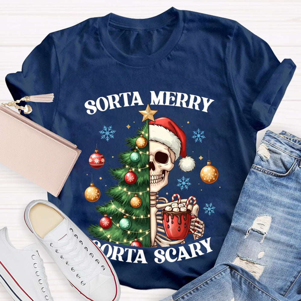 Sorta Merry Sorta Scary Christmas Tree And Dead Skeleton T-shirt