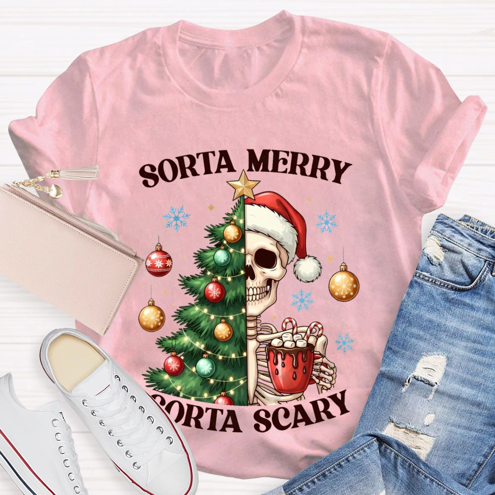 Sorta Merry Sorta Scary Christmas Tree And Dead Skeleton T-shirt