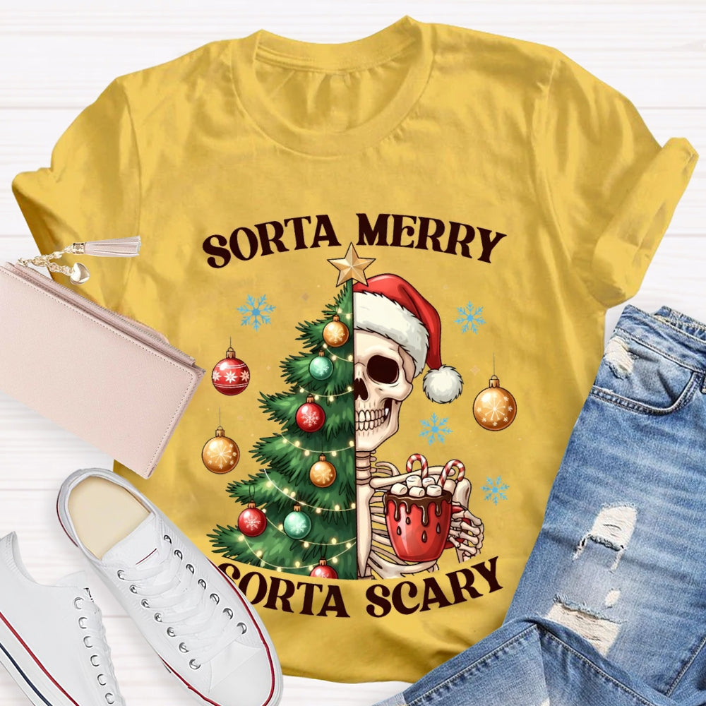 Sorta Merry Sorta Scary Christmas Tree And Dead Skeleton T-shirt