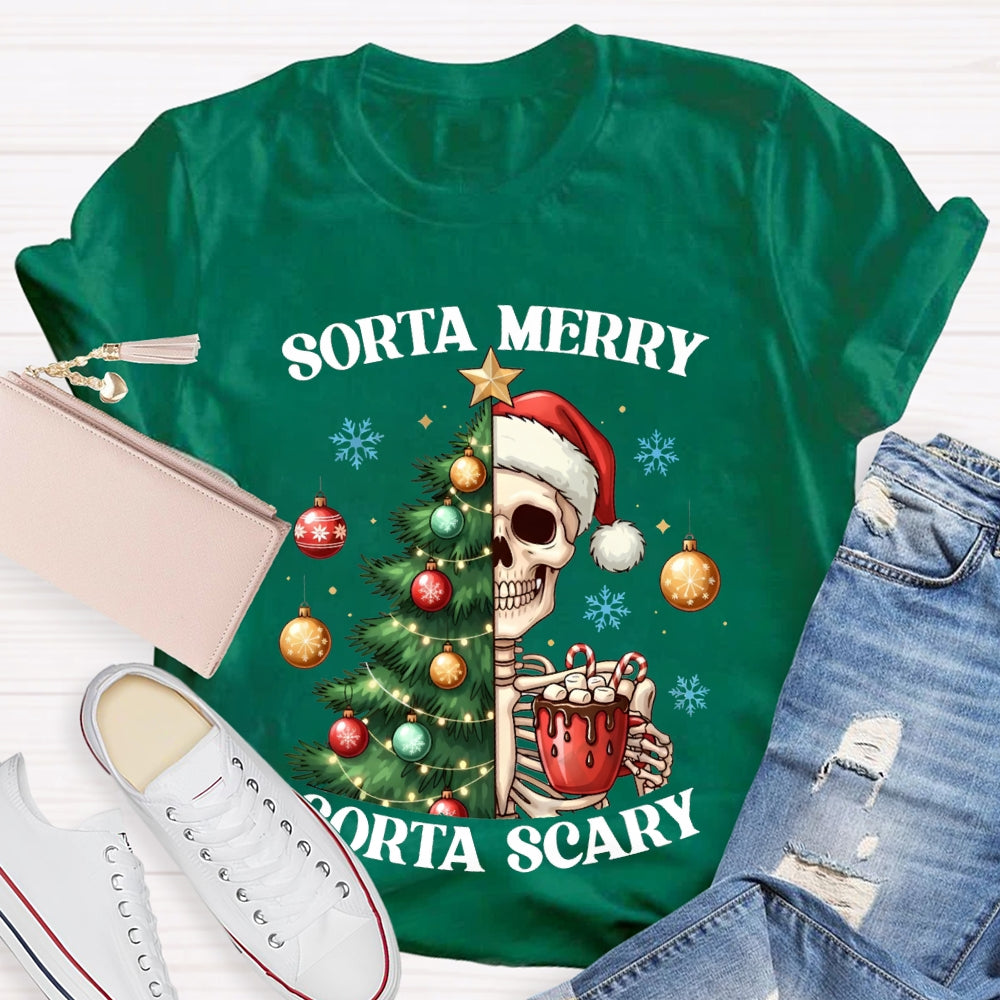 Sorta Merry Sorta Scary Christmas Tree And Dead Skeleton T-shirt