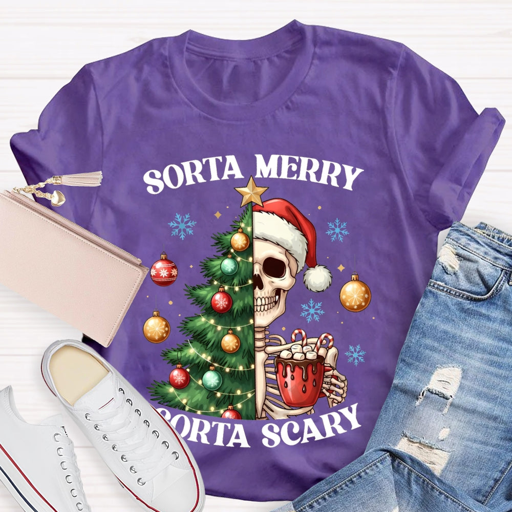 Sorta Merry Sorta Scary Christmas Tree And Dead Skeleton T-shirt