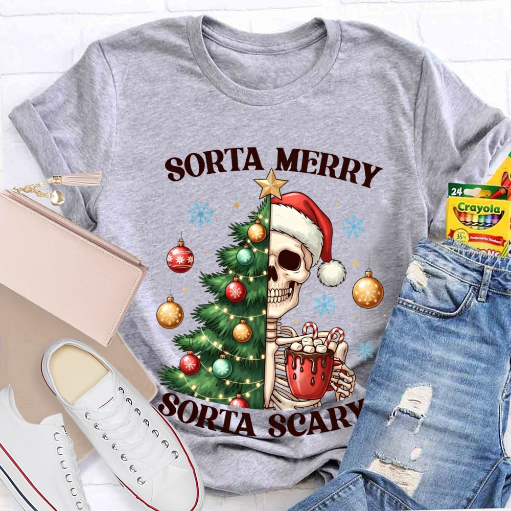 Sorta Merry Sorta Scary Christmas Tree And Dead Skeleton T-shirt