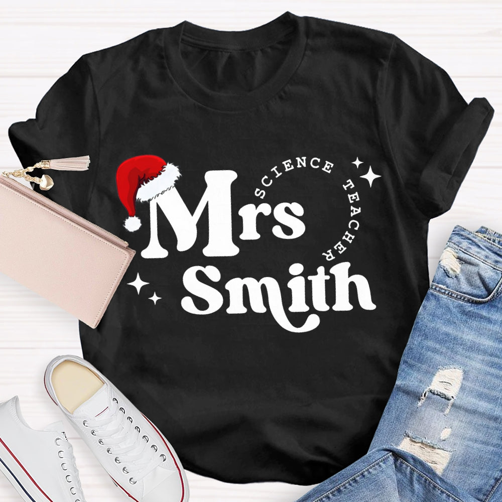 Personalized Name Science Teacher Christmas Hat Christmas T-shirt
