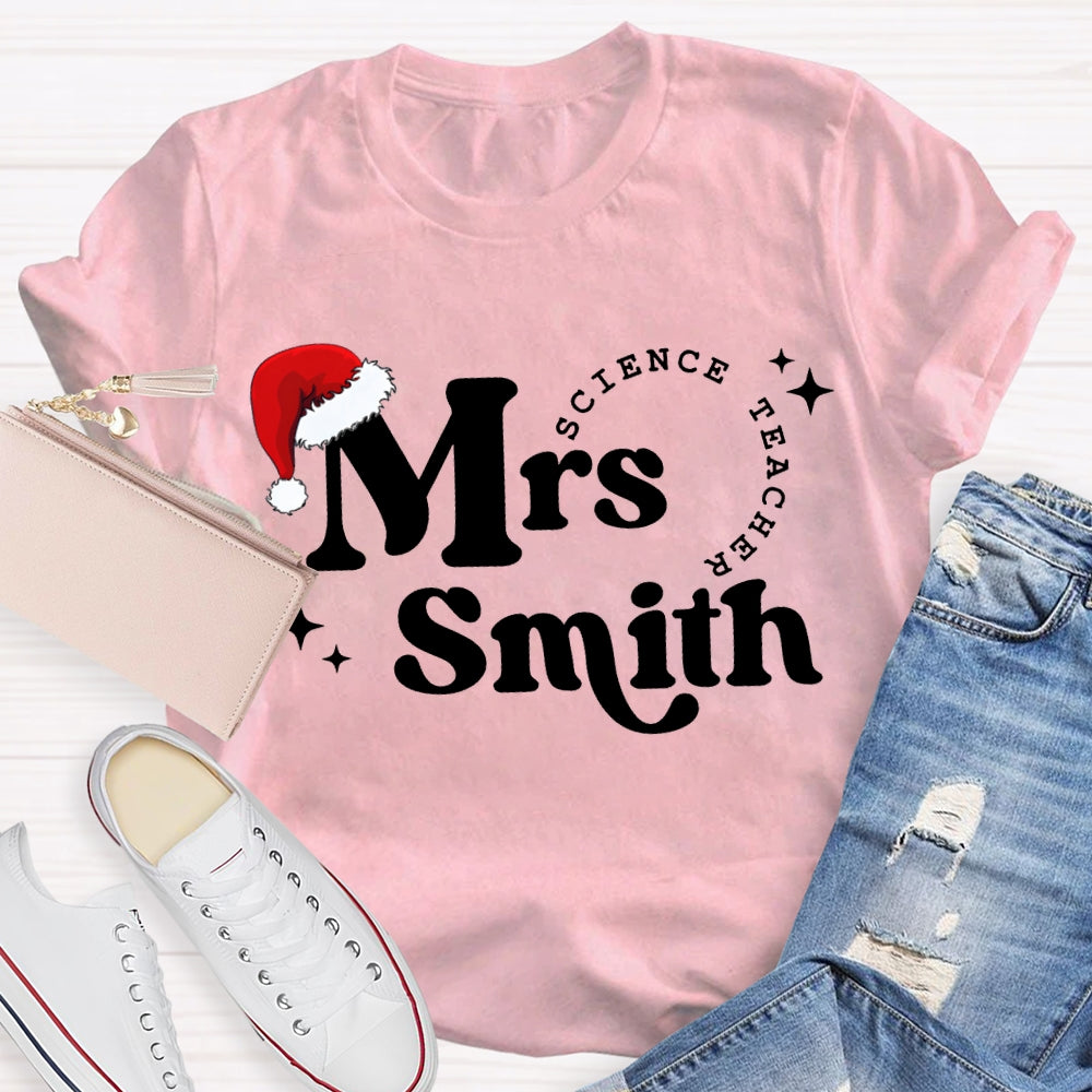 Personalized Name Science Teacher Christmas Hat Christmas T-shirt