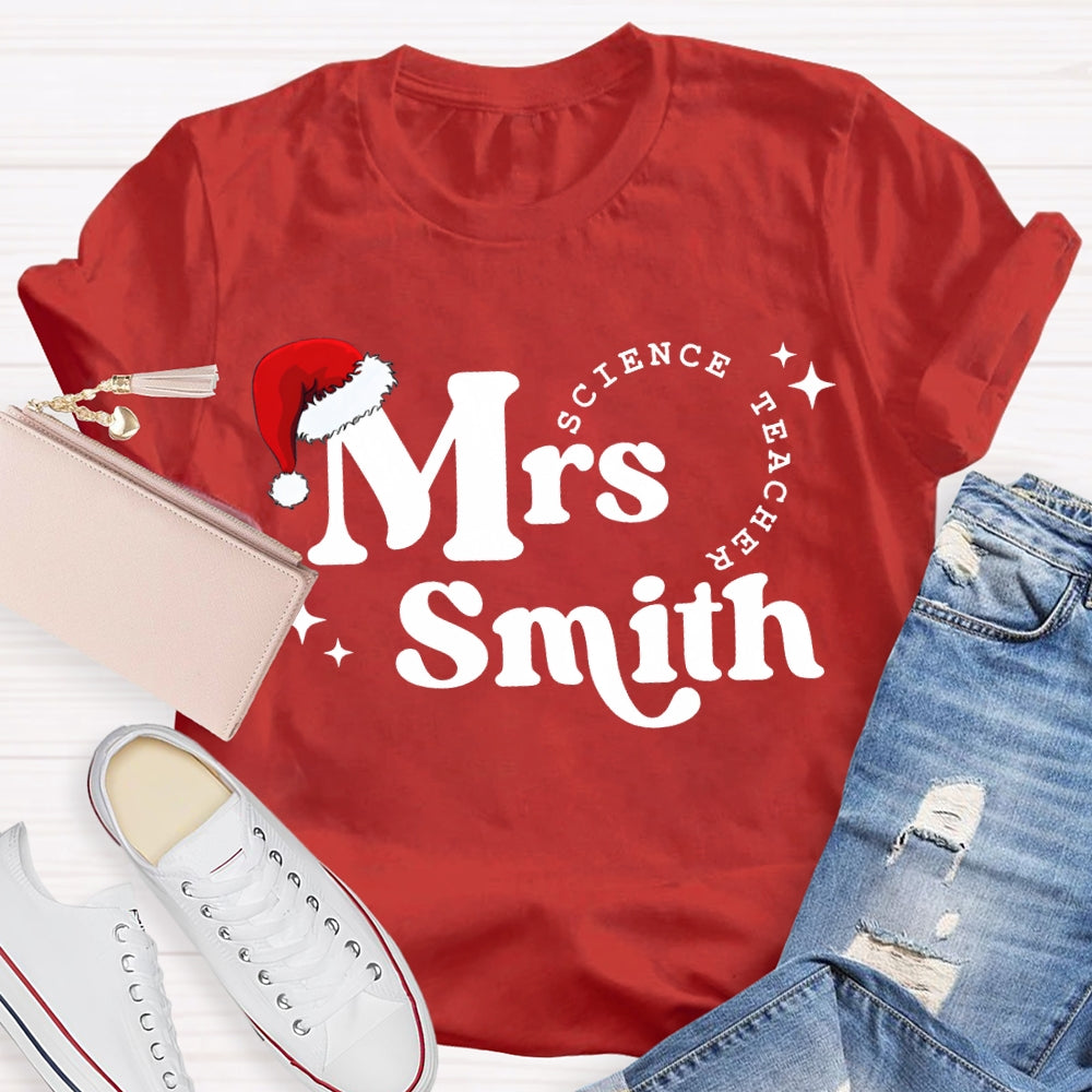Personalized Name Science Teacher Christmas Hat Christmas T-shirt