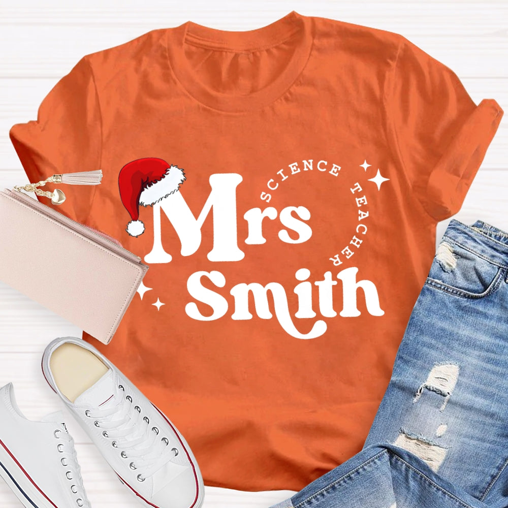 Personalized Name Science Teacher Christmas Hat Christmas T-shirt