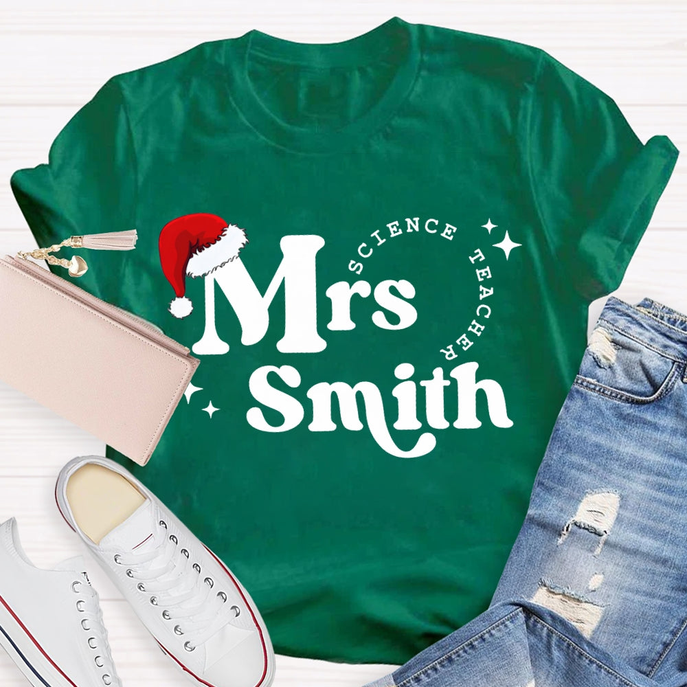 Personalized Name Science Teacher Christmas Hat Christmas T-shirt