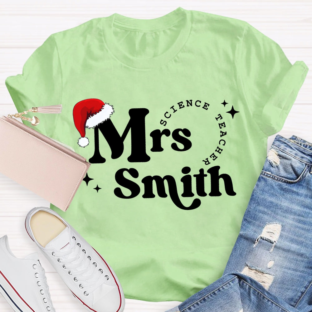 Personalized Name Science Teacher Christmas Hat Christmas T-shirt