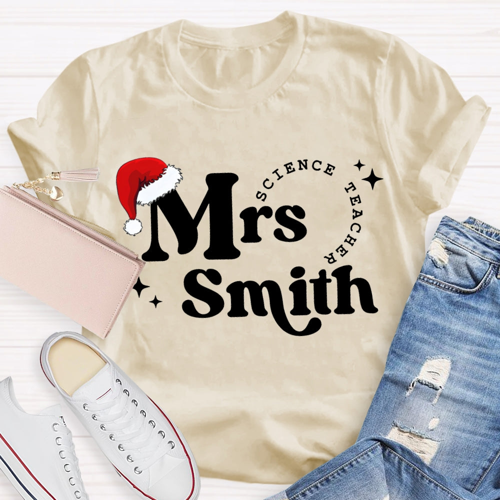 Personalized Name Science Teacher Christmas Hat Christmas T-shirt