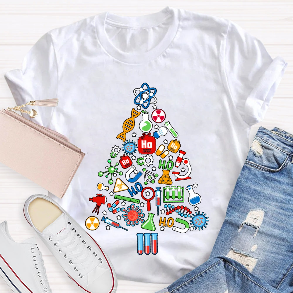 Scientific Experimental Instruments Christmas Tree Science Teacher T-shirt