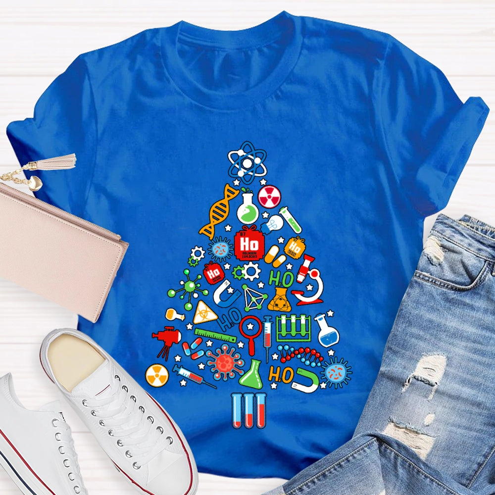 Scientific Experimental Instruments Christmas Tree Science Teacher T-shirt