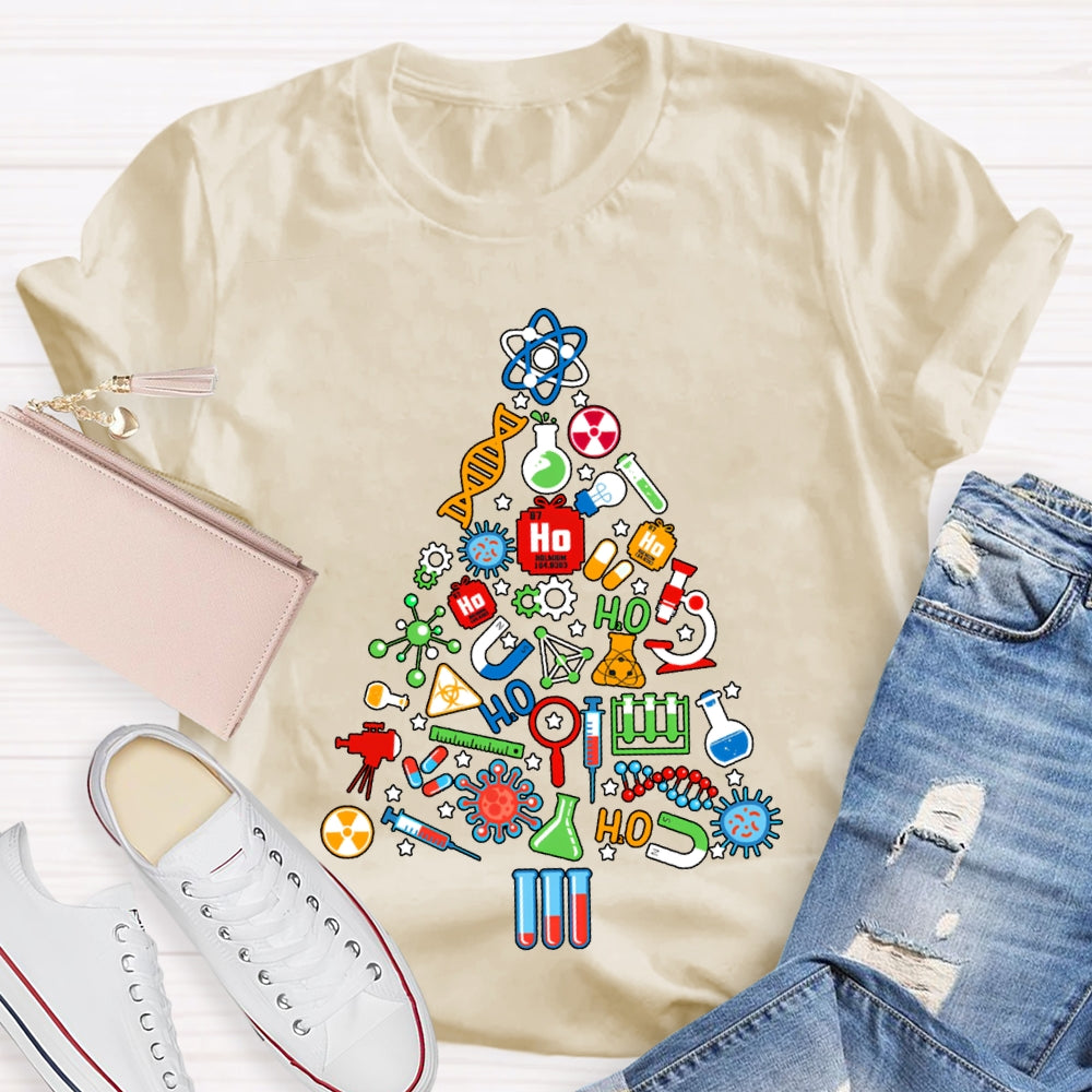 Scientific Experimental Instruments Christmas Tree Science Teacher T-shirt