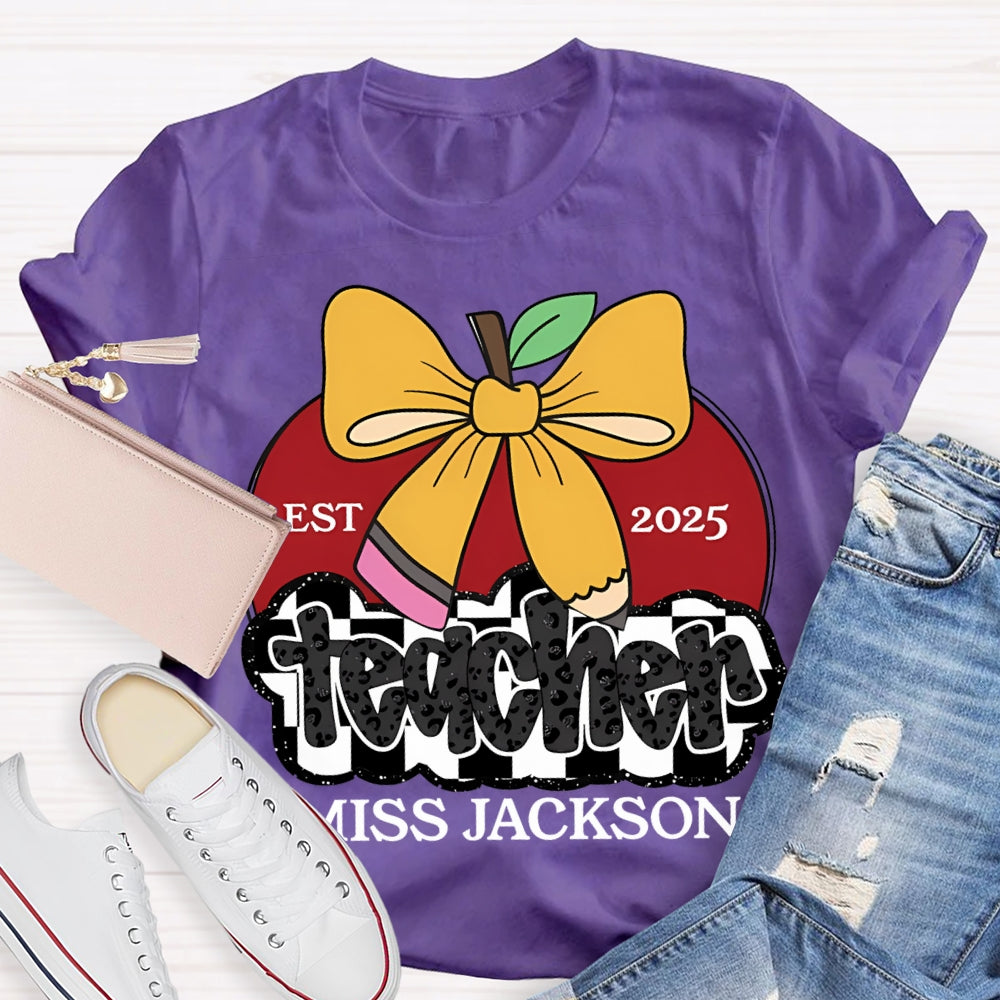 Personalized Name Teacher Bow And Apple T-shirt