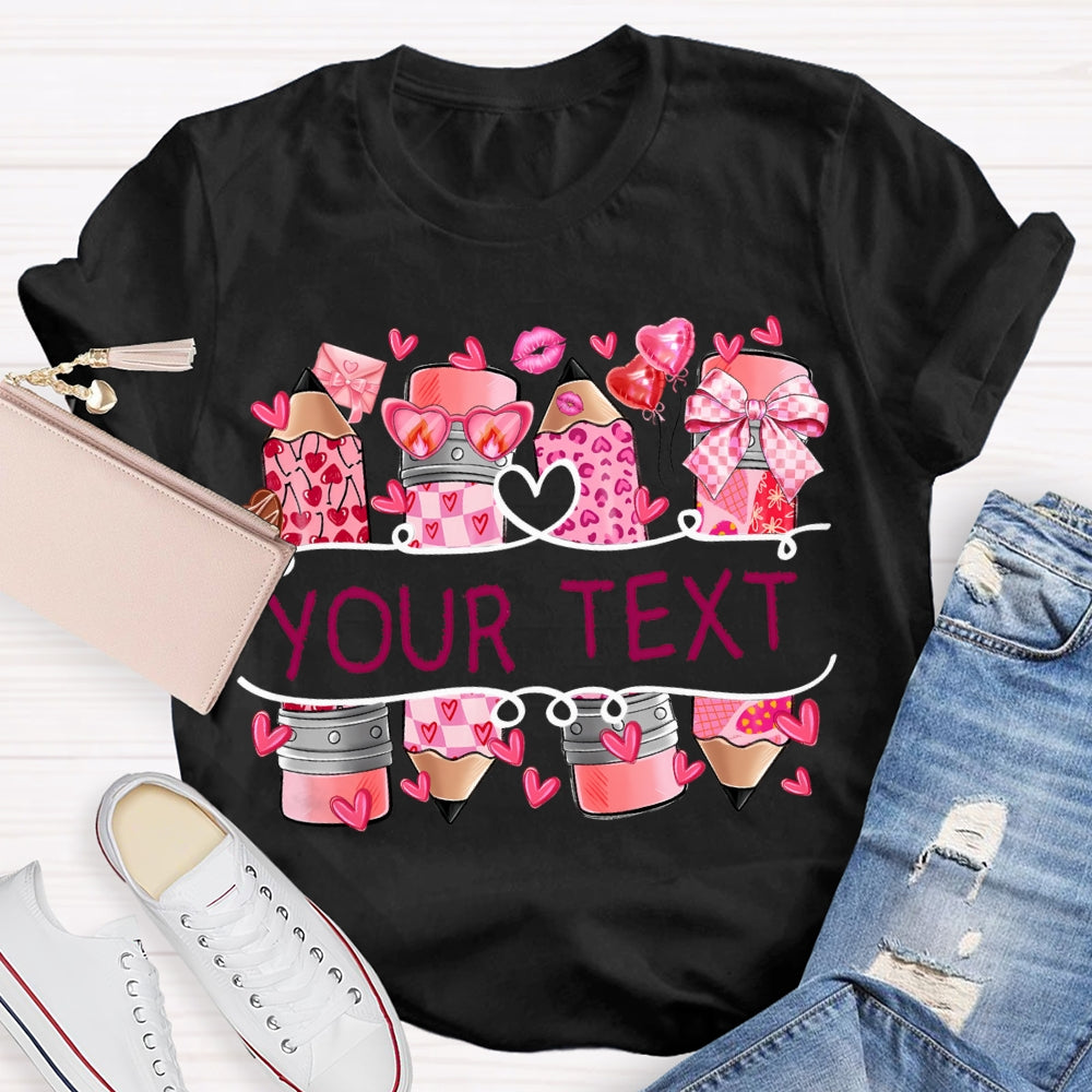 Personalized Text Pink Pencil And Little Heart T-shirt