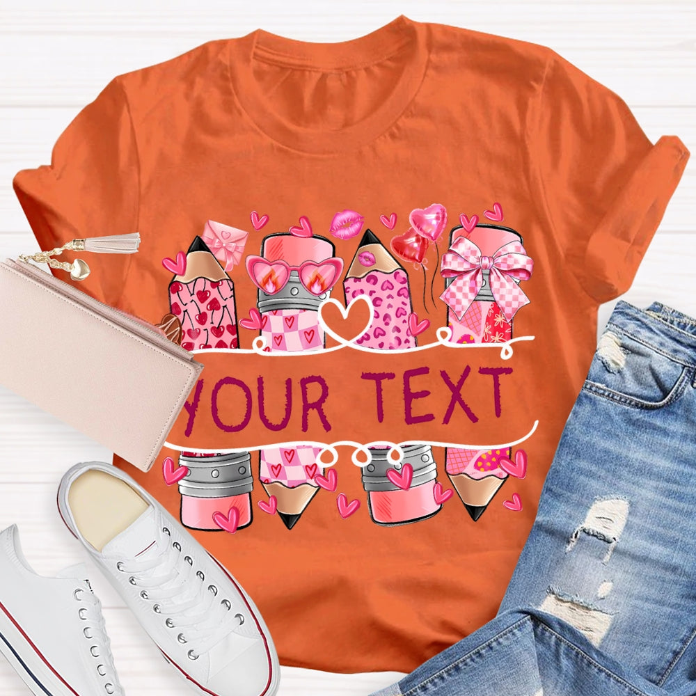 Personalized Text Pink Pencil And Little Heart T-shirt