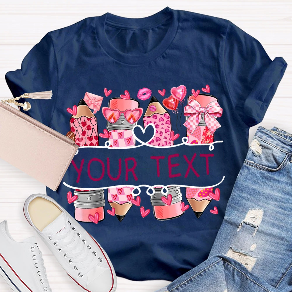 Personalized Text Pink Pencil And Little Heart T-shirt