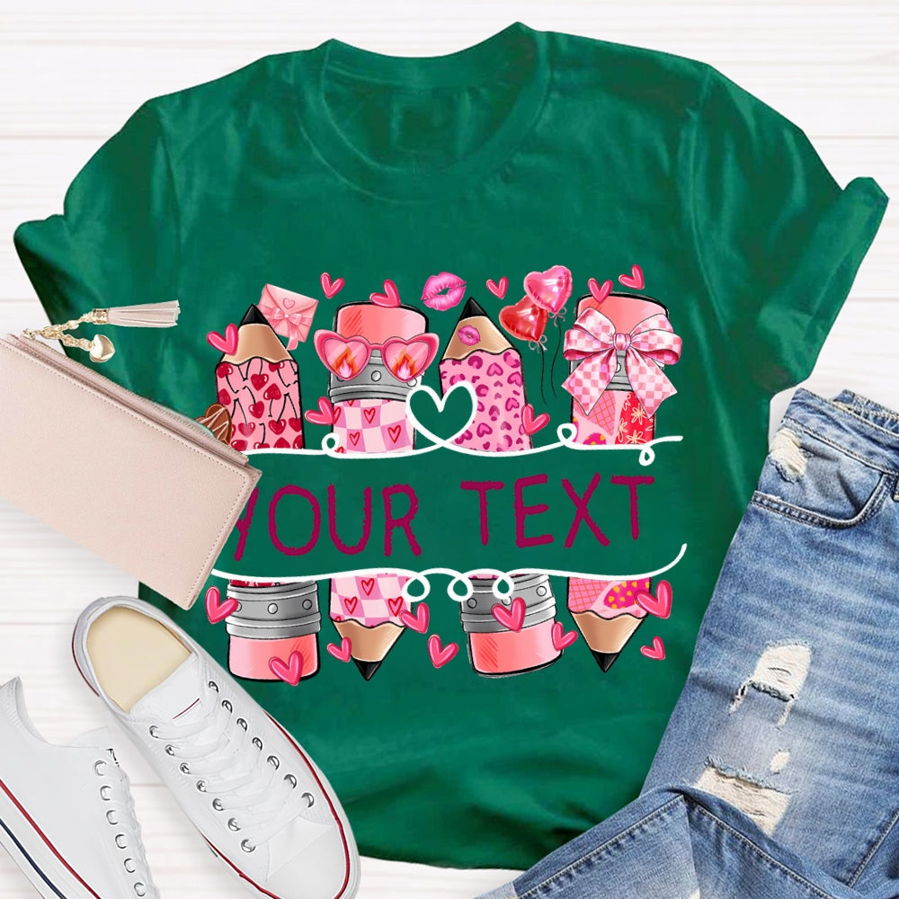 Personalized Text Pink Pencil And Little Heart T-shirt