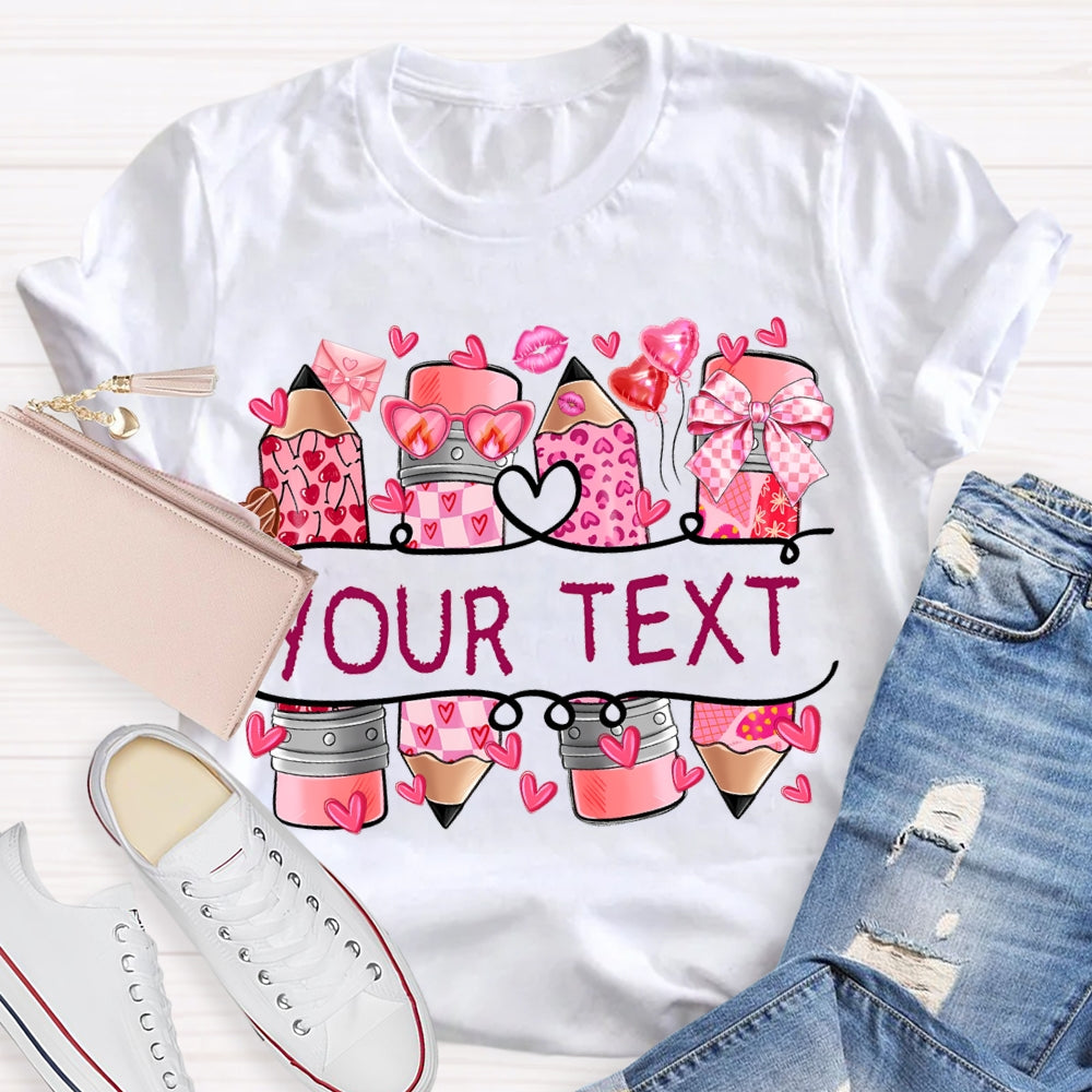 Personalized Text Pink Pencil And Little Heart T-shirt
