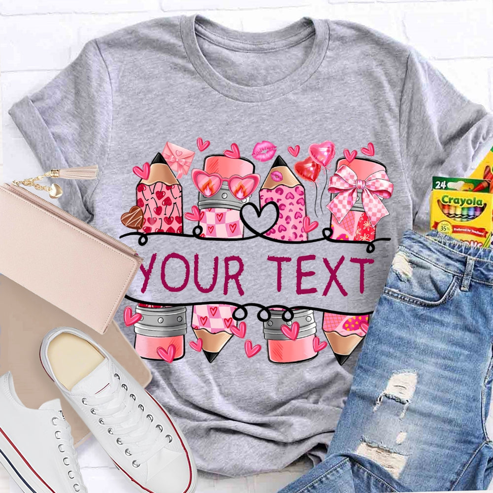 Personalized Text Pink Pencil And Little Heart T-shirt