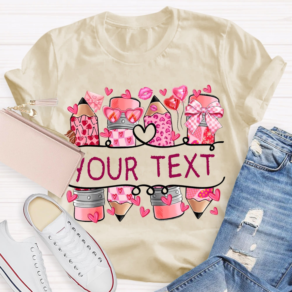 Personalized Text Pink Pencil And Little Heart T-shirt