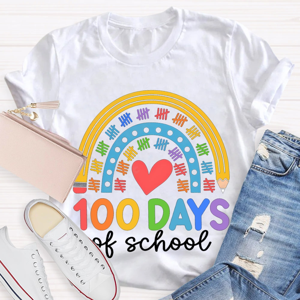 100 Days Of School Colorful Prints And Hearts T-shirt