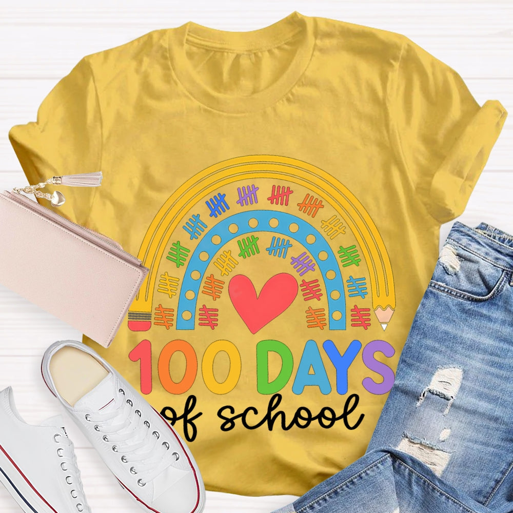 100 Days Of School Colorful Prints And Hearts T-shirt