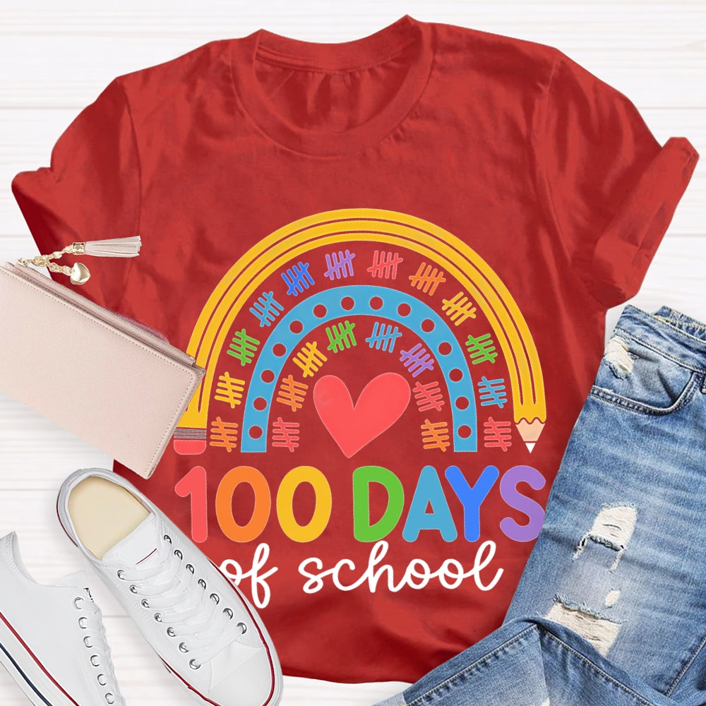 100 Days Of School Colorful Prints And Hearts T-shirt