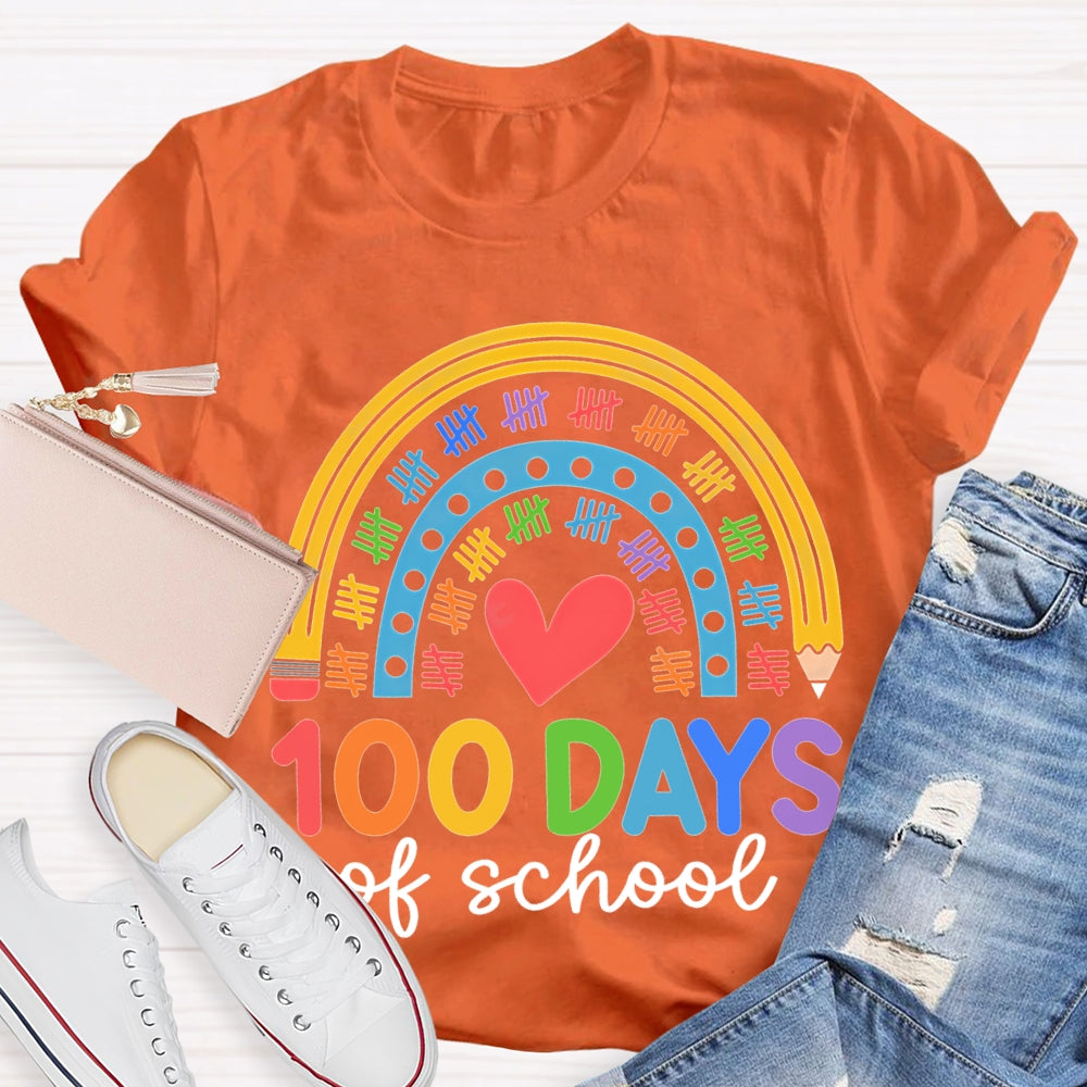 100 Days Of School Colorful Prints And Hearts T-shirt