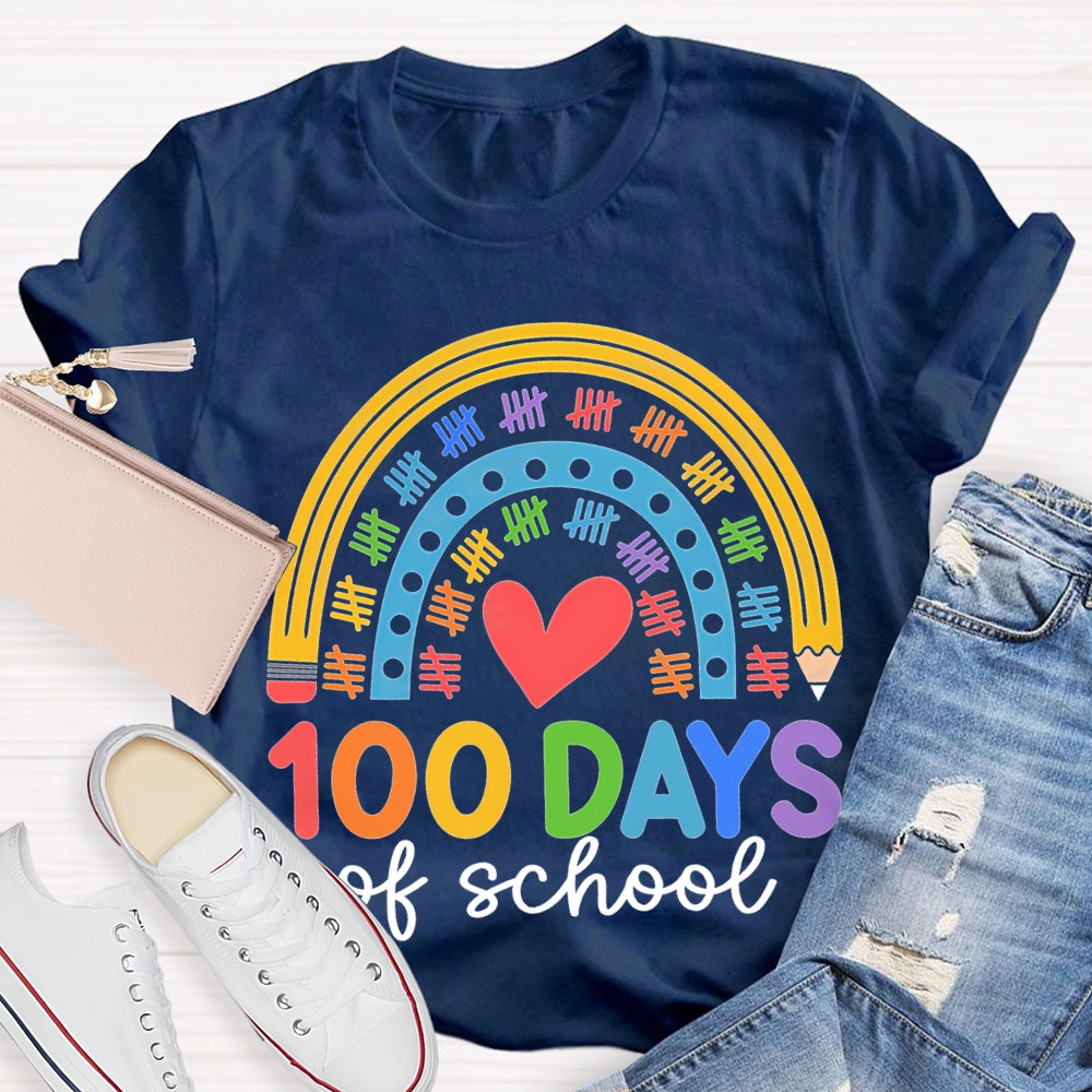 100 Days Of School Colorful Prints And Hearts T-shirt