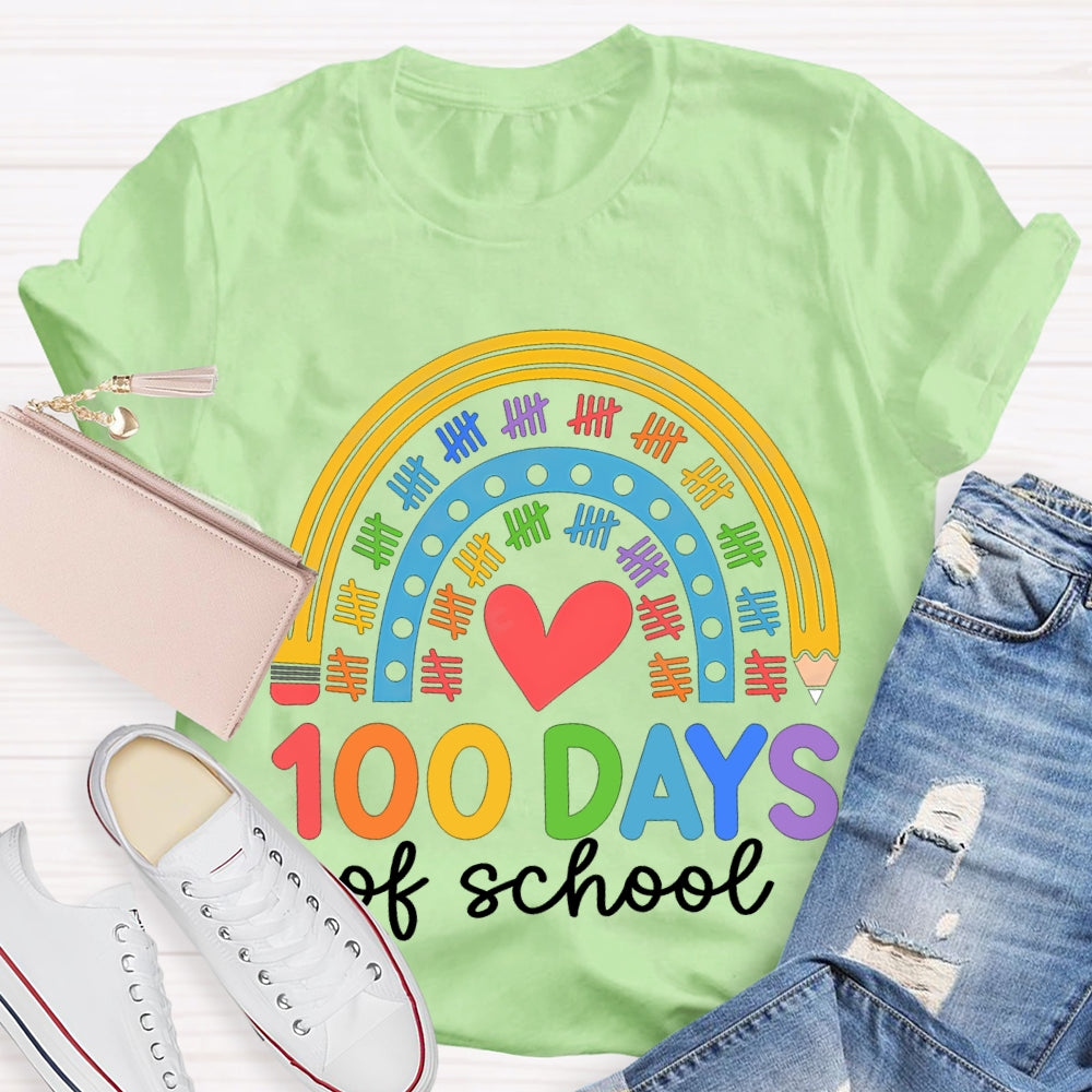 100 Days Of School Colorful Prints And Hearts T-shirt