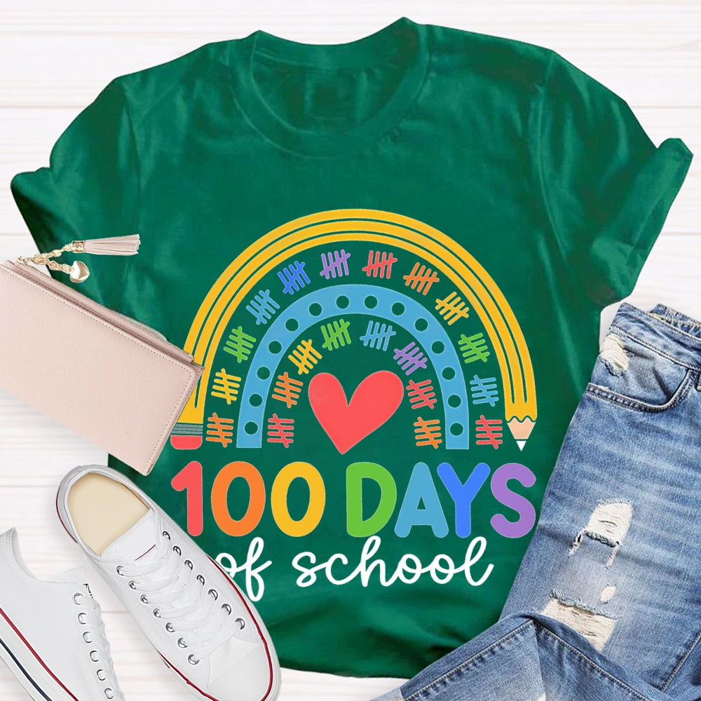 100 Days Of School Colorful Prints And Hearts T-shirt