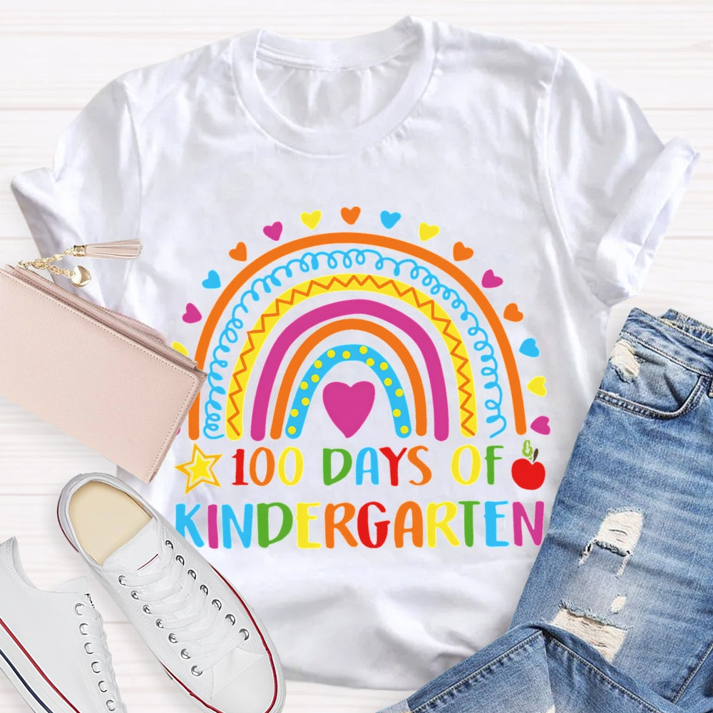 Personalized Grade 100 Days Of Kindergarten Colored Fonts And Colored Hearts T-shirt